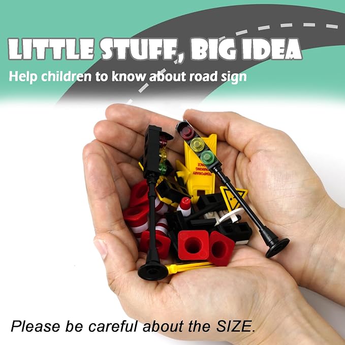 City Road Signs Bricks Accessories, Construction Site Street Signs, Mini Traffic Cones & Crosswalk Signal Toys for Kids Building Blocks Toys for Boys Girls