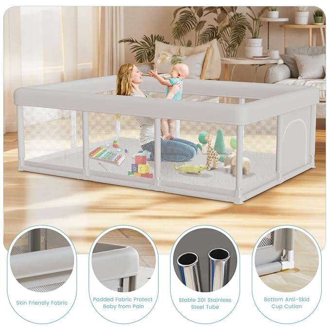 besuhot Baby Playpen Baby Playard Large playpen 74 x 50 inch, Play Pen for Babies and Toddlers with Gate, Safety Activity Center for Indoor & Outdoor