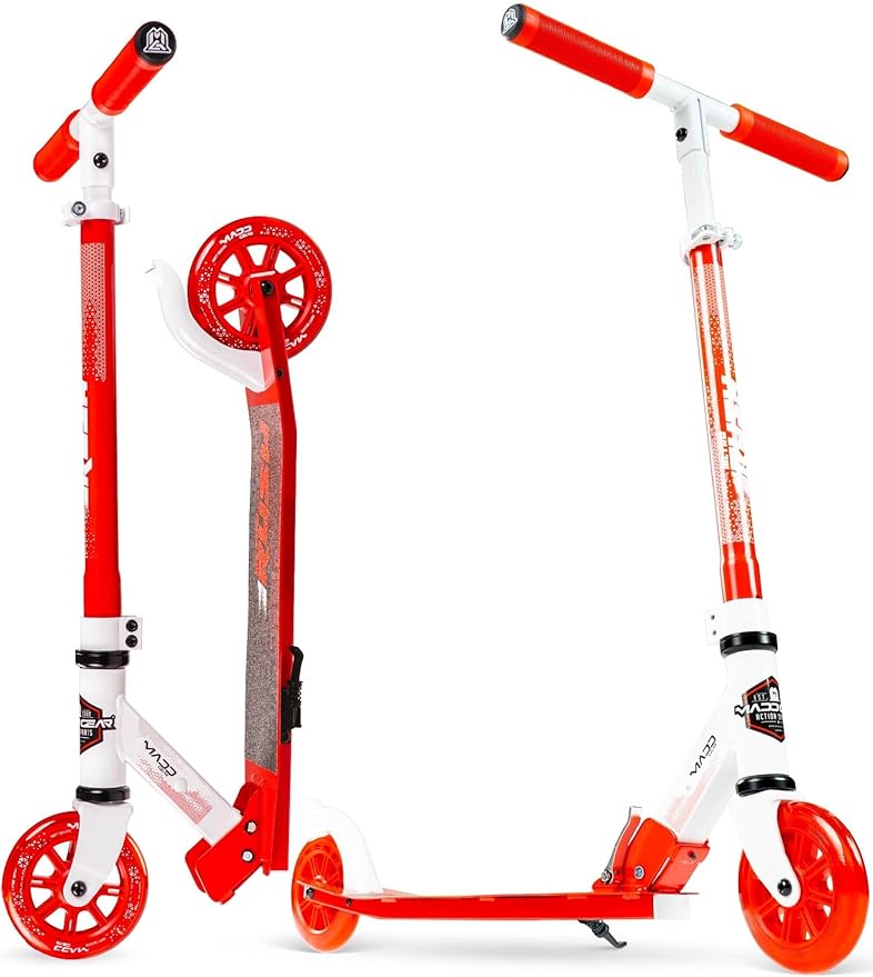 Kick Scooter for Ages 5+ - Kids, Teens & Adults. Max Load 220lbs. Foldable, Light-Up Wheels, Adjustable Height, Lightweight - Rush 125 Madd Gear