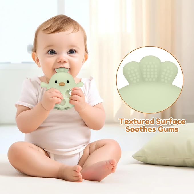 MCGMITT Baby Teething Toys for 3-6 Months, Easy Grasp Silicone Infant Rattle Teether Toy for 0-12 Months, BPA-Free Food Grade Baby Montessori Sensory Toys, Soft Infant Chew Toys for Teething Relief