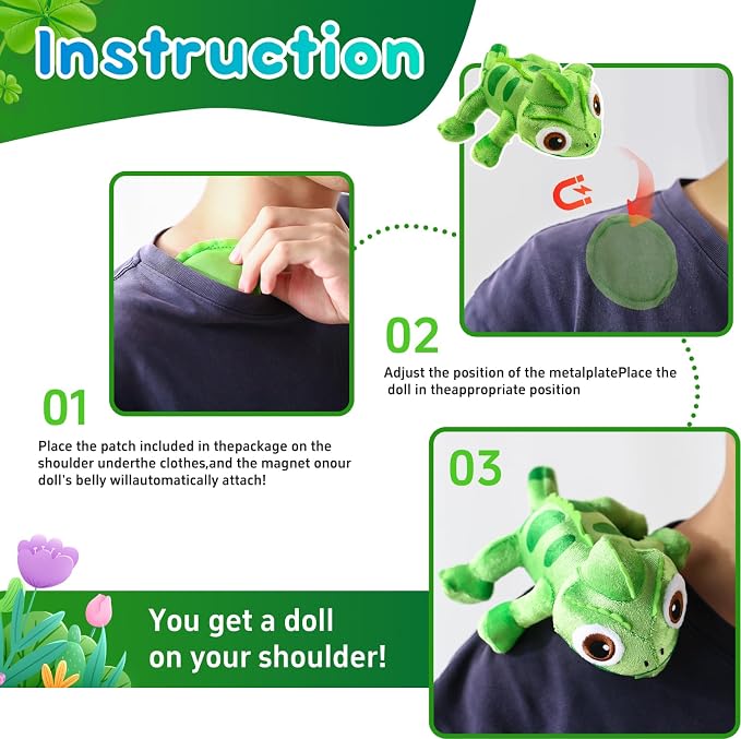 Chameleon Plush Dolls，Girls and Children Chameleon Shoulder Plush，Lizard Cosplay Props Merch Gifts for Women Adults Green