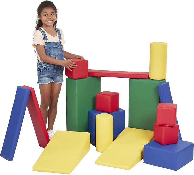 ECR4Kids SoftZone Soft Builder Blocks, Foam Shapes, Assorted, 16-Piece