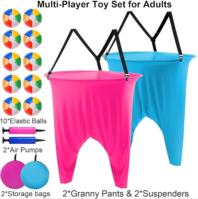 17 PCS Granny Pants Yard Game Easter Games Set, 2 Oversized Granny Funny Pants with 10 Balls, 2 Air Pumps, Outdoor Tossing Games for Kids Backyard Lawn Easter Carnival Party Reunion Gathering 4+ Ages