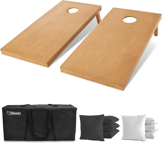 GoSports 4 ft x 2 ft Regulation Size Wooden Cornhole Boards Set with Light Brown Finish - Includes Carrying Case (Choose Your Colors)