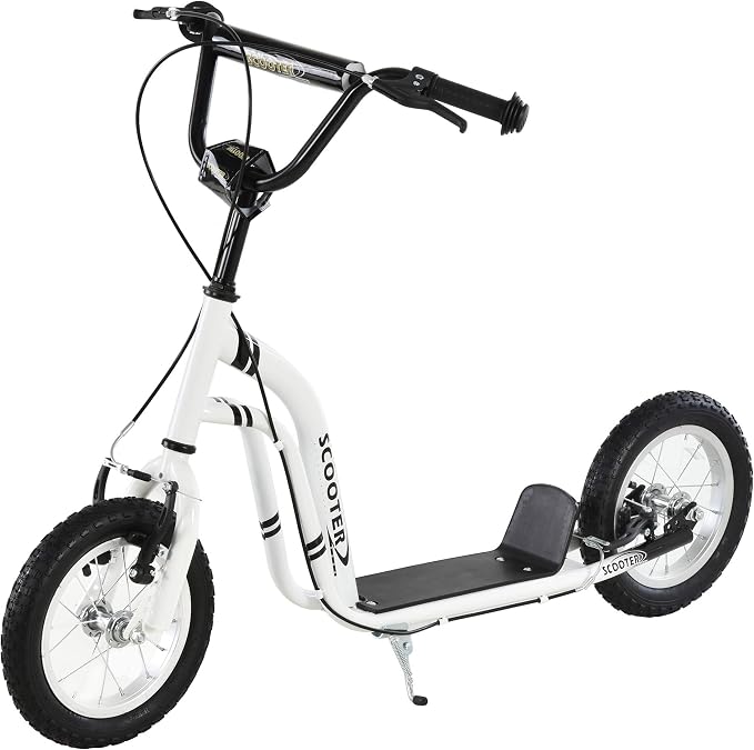 Aosom Kick Scooter with Dual Caliper Brakes, Big Wheels Kick Scooter for Ages 5+, 12-Inch Inflatable Front Wheel, Max Load 220lbs