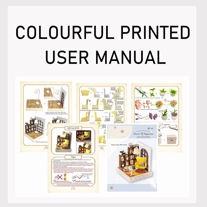 CUTEROOM DIY Doll House Miniature Furniture Wooden House Kit with Dust Cover & LED Light and Accessories - New Three Styles QT Series Dollhouse (QT037)