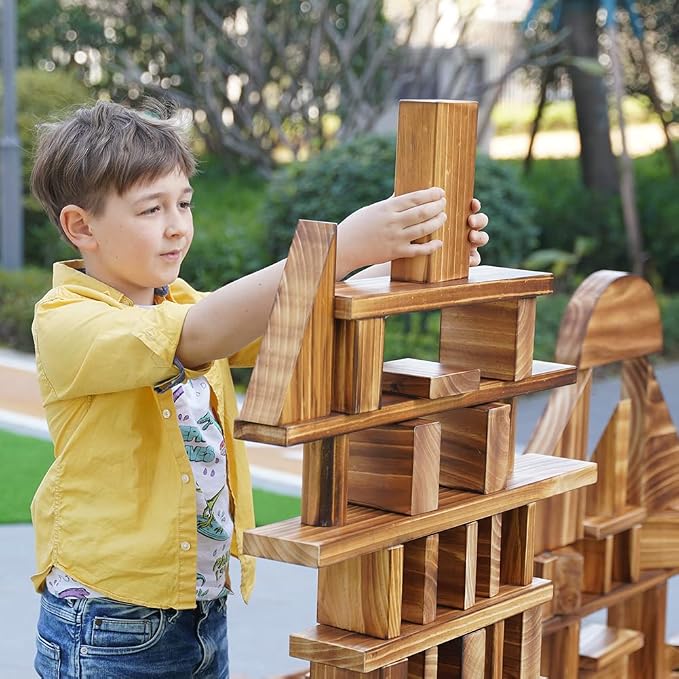 45 pcs Mega Outdoor Carbonized Wooden Building Blocks Set for Kids Toddlers 3-12, Giant Wooden Blocks Big Set for Kindergarten Yard, Jumbo Blocks (Jumbo Set 1#: 34 lbs (15.5kg)