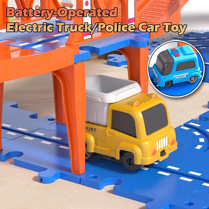 Toddler Puzzles Track Car Track Toys for Kids, Floor Puzzle Race Track with Cars and Road Signs, STEM Building Toys for Toddler Boys Girls 3-5, Birthday Gifts for Toddler Boys & Girls 4-7 Year Old