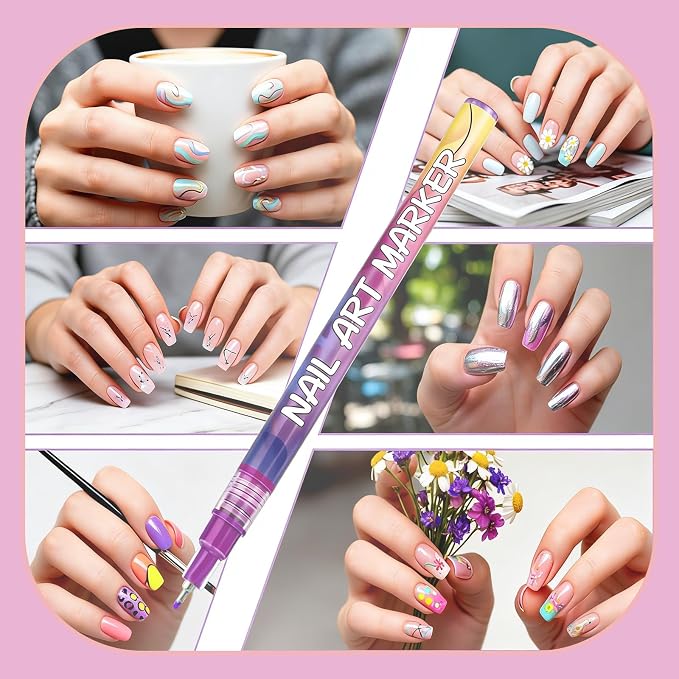 YOUKOYI Nail Art Pens, 24 Colors Precision Tip Nail Art Markers Set Easy to Use for Beginners, Vibrant Quick-Dry Paint for DIY Nail Design & Detailed Drawing - Professional Manicure Tools Kit