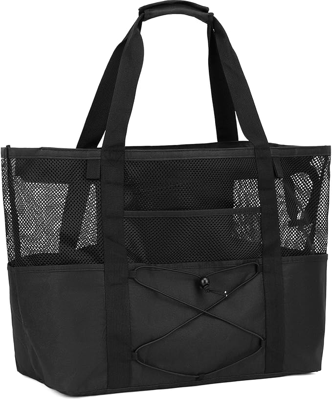 Fammart Mesh Beach Bag for Women, Large Beach Toy Pool Bag with Zipper Pocket, SandProof Cruise Essentials 2026 Family Travel