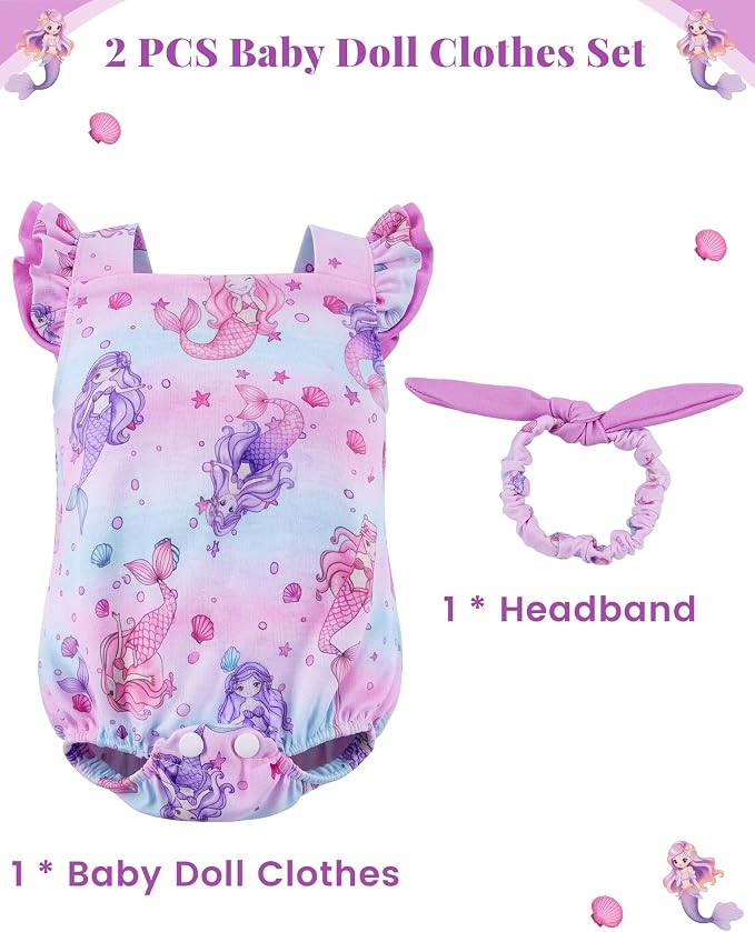 BABESIDE Reborn Baby Doll Clothes for 18-20 Inch Dolls,Mermaid Outfit Set, Cute Baby Doll Accessories for Reborn Girl Dolls