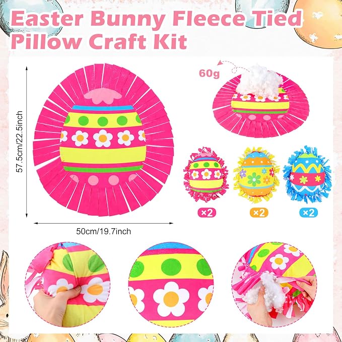 Weysat 6 Sets Easter Egg Tied Pillow Craft Kit DIY Easter Egg Pillow Craft Gifts with PP Cotton for Spring Party Decor Vbs School Favors Classroom Giveaways