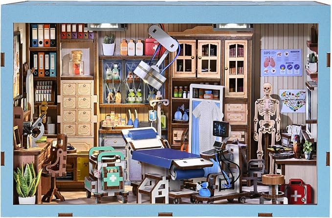 fifijoy Book Nook Kit - Doctors Office DIY Miniature House Dollhouse Kit for Adults and Teens, Booknook Mini Doctors Clinic Bookshelf Insert Decor 3D Wooden Puzzle, Gifts for Family