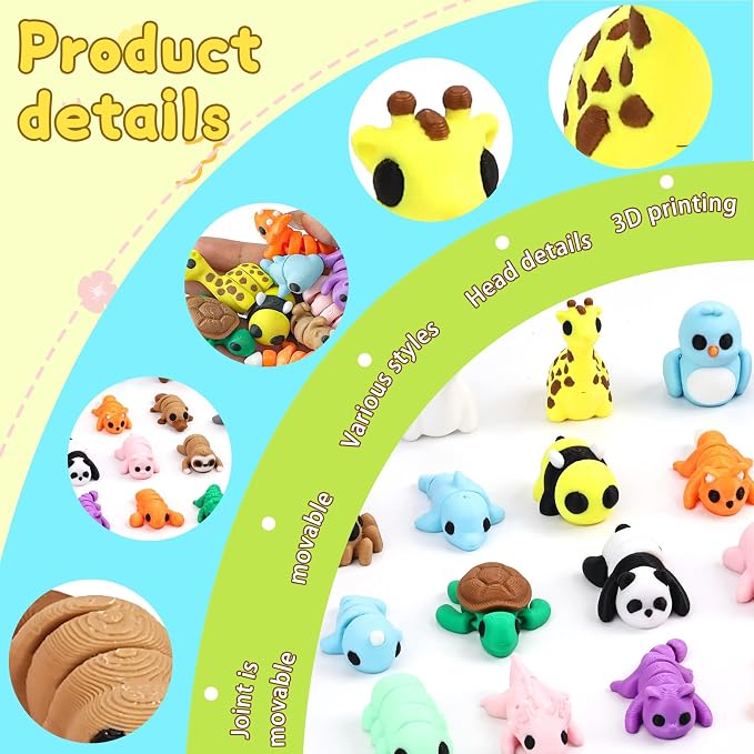 50 pcs Animal Figurines, 3D Printed Animal Figurines Set, Articulated, Party Favors, Pocket Fidget Toys Bulk, Goodie Bag Stuffers, Exchange Gifts, Desk Pets, Classroom Rewards for Kids