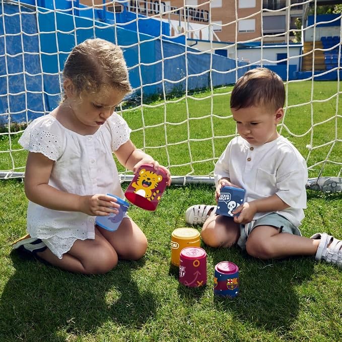 Miniland FC Barcelona Sorting & Stacking Toys, Montessori for 1 Year Old, +2 Year Old Boy, 6 Pieces, Kids Cups, Baby Toys 1 Year Old, Shape Sorter | Barça Offical License