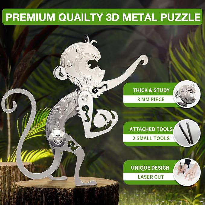 Microworld 3D Metal Model Kits, Mechanical Monkey 3D Metal Puzzles, Steel Warcraft Collection 3D Puzzles for Adults, DIY Animal Brain Teasers Home Decor