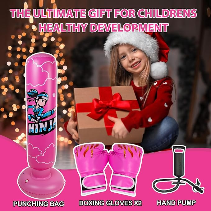 Onirii Kids Inflatable Punching Bag | Large Stable Kids Inflatable Boxing Bag Toy Set with Gloves for Boys & Girls Age 3-12 for Taekwondo,MMA and Practicing Karate