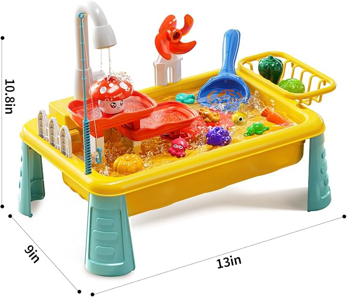 Kids Water Table Play Toy for Toddlers 1-3 4-8 Years Old, Kitchen Sink with Electrical Pump and Flowing Water, Fishing Games, Outside Sensory Gift Toys for Boys and Girls 2 3 4 5 6 7 8