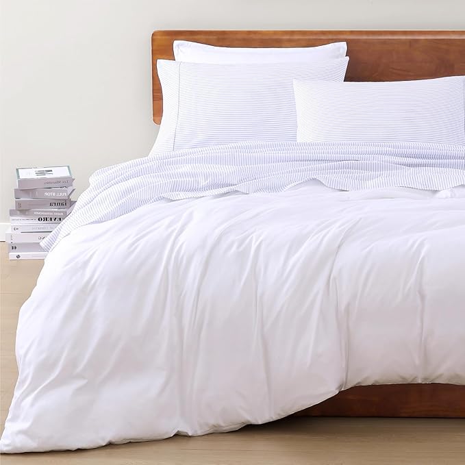 LANE LINEN California King Bed Sheets 100% Organic Cotton - Ticking Stripe | GOTS Certified Organic Cotton Percale Cal King Sheet Set - For Hot Sleepers, All-Season Comfort, For Master Suites