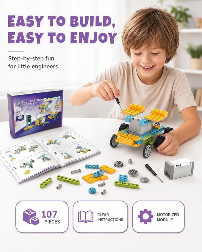 Veecafiodi 50 in 1 Science Kit for Kids 6-12, STEM Toys for Kids Age 8-12, Educational Building Toy for Boys Girls, Motorized Engineering Set, Birthday Gift