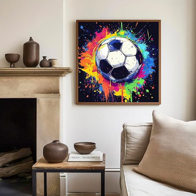 Paint by Numbers Kit for Kids with Frame, Soccer Paint by Numbers Ages 4-8-12, Craft Kts for Kids for Wall Art Decor Gifts 7.8x7.8 inch (with Frame Easel)