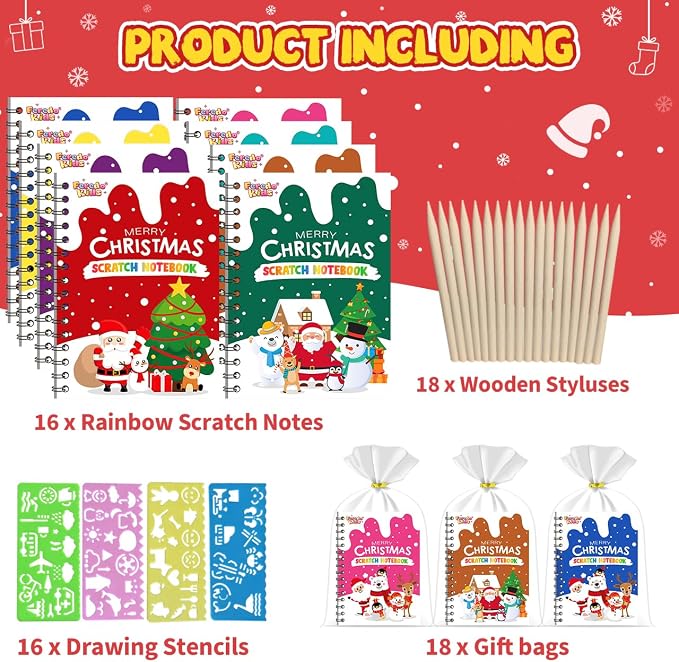 Scratch Art Party Favors for Kids 8-12: 16 Pack Christmas Rainbow Scratch Art Notebook, Christmas Coloring Books Goodie Bags Stuffers for Kids, Bulk Classroom Birthday Gifts for Student
