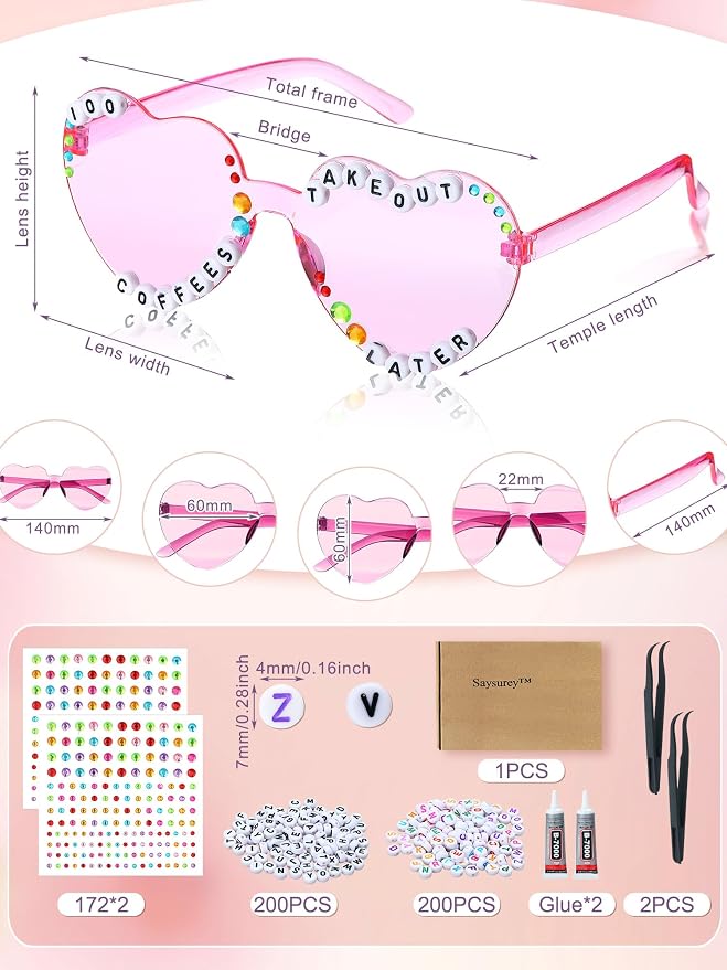 20 Pairs DIY Heart Sunglasses Popular Singer Themed Party Favors Friendship Heart Shaped Sunglasses for Girls Women Fans Birthday Party Supplies