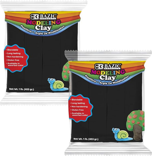 BAZIC Products Black Modeling Clay, 1 lb, Non-Hardening, for Sculpting Art Crafts, Reusable, 2 Pack