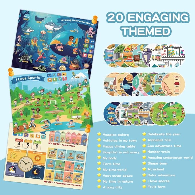 Educational Toys for 3 4 5 6 Year Old, Toddler Learning Posters & Talking Pen Books for Kids 3-5, Learning Toys for Ages 3-6, |Preschool Learning Activities, Gifts for Boys & Girls