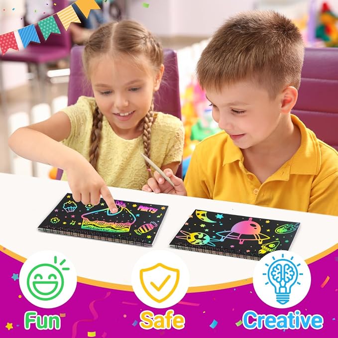Party Favors for Kids 4-8-12: 36 Pack Scratch Rainbow Art Crafts Notebook, Coloring Book Goodie Bags Stuffers Kit, Bulk Birthday Gift Classroom Prizes Girl Boy Toddler