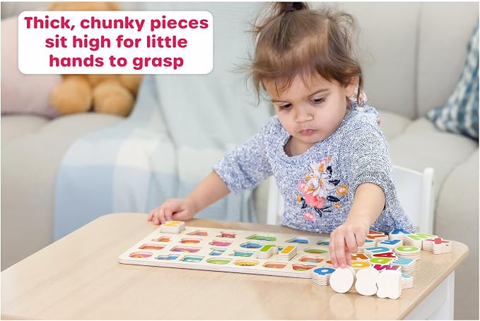 Jasey's Toy Chest Wooden Alphabet Puzzle | ABC Letter Learning Puzzle with Easy-Grip Pieces | Preschool Educational Toy for Toddlers Ages 18+ Months