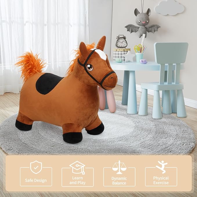 INPANY Bouncy Horse Toys for 2 Year Old Boy, Toddler Plush Bouncing Farm Animals, Inflatable Hopper, Jumping bounce Horse, Kid Ride on Rubber Bouncer, Outdoor Indoor Baby Birthday Gift for 3 4 Yr Girl