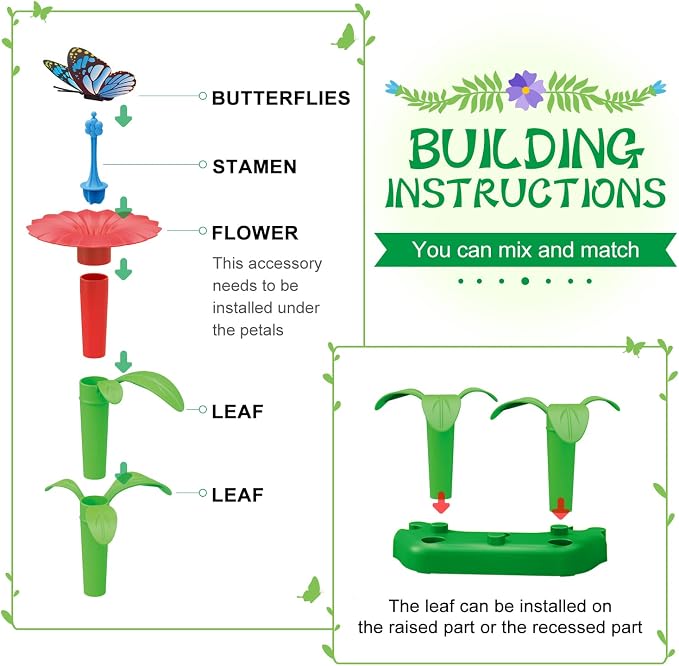 SpringFlower Toys for Girls 3 4 5 6 7 Years Old, Flower Garden Building Kit with Storage case,Educational STEM Toy and Preschool Garden Play Set for Toddlers, for Kids,148pcs