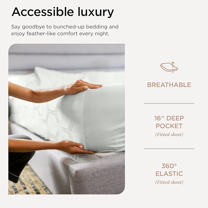 Threadmill 100% Cotton Sheets for King Size Bed - 600 Thread Count King Bed Sheets Set with 16” Deep Pocket - Jacquard Sateen Weave 4-Piece Bedding Set with Cooling Effect, Light Grey