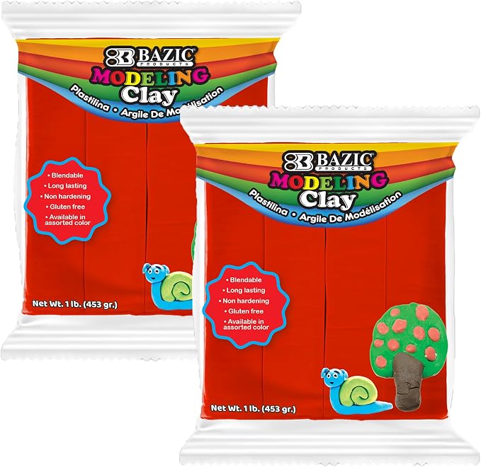 BAZIC Products Red Modeling Clay, 1 lb, Non-Hardening, for Sculpting Art Crafts, Reusable, 2 Pack