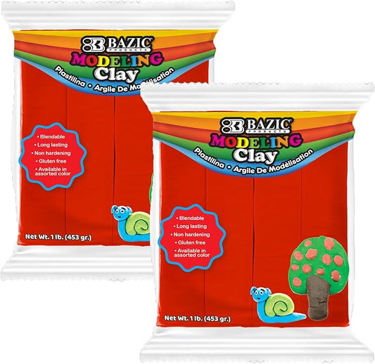 BAZIC Products Red Modeling Clay, 1 lb, Non-Hardening, for Sculpting Art Crafts, Reusable, 2 Pack