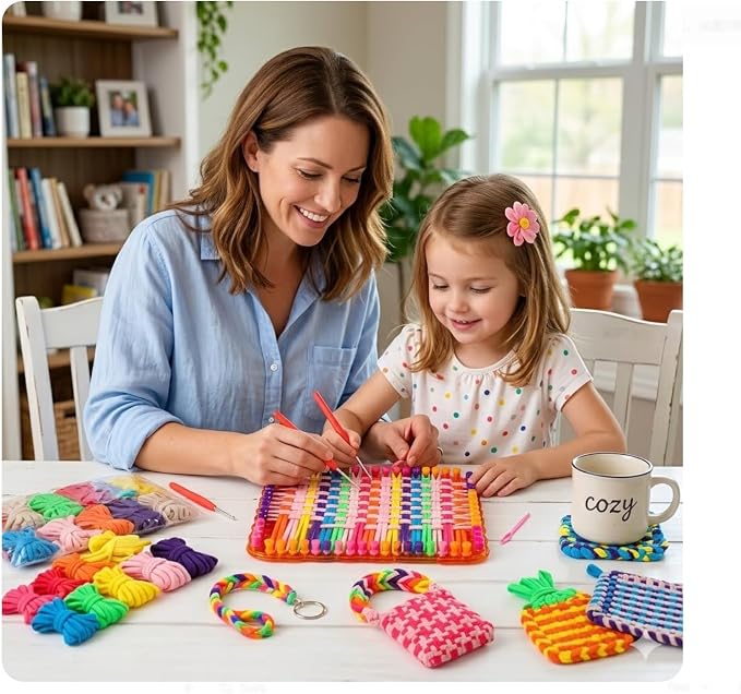 Upgraded Frame Weaving Loom Kit for Kids, Beginner Crochet Kit with 224 Loops, DIY Arts and Crafts Potholder Loom Knitting Projects, Toys for Ages 6-12, Ideas Birthday Gifts for Girls 7 8 9 10 11 13