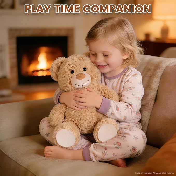 SuzziPals Teddy Bear Stuffed Animals, Microwavable Stuffed Animal Heating Pads for Heat Therapy, Stress Relief Toy for Anxiety, Cuddle, Companion, Bear Plush Gifts for Girls Boys Adults