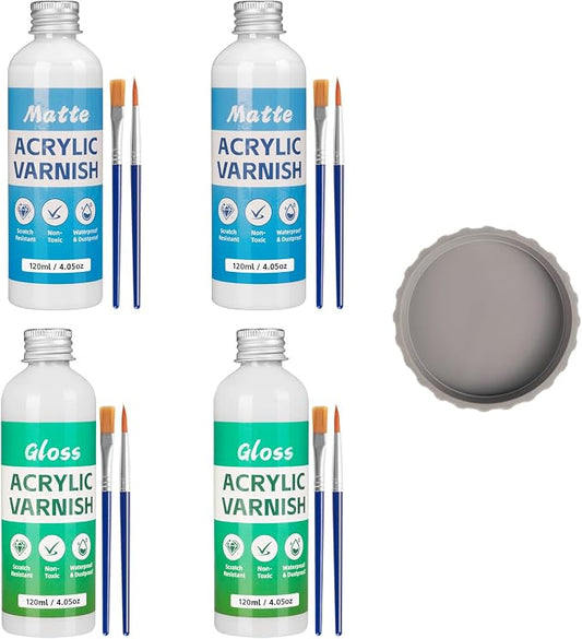 Sovol 480ml Air Dry Clay Glaze with 8 Brushes Silicone Tray, Gloss & Matte Clay Varnish to Avoid Clay Wear, Cracking, Scratches for Air Dry Clay, Polymer Clay, Resin Crete, Pottery, Acrylic Paint