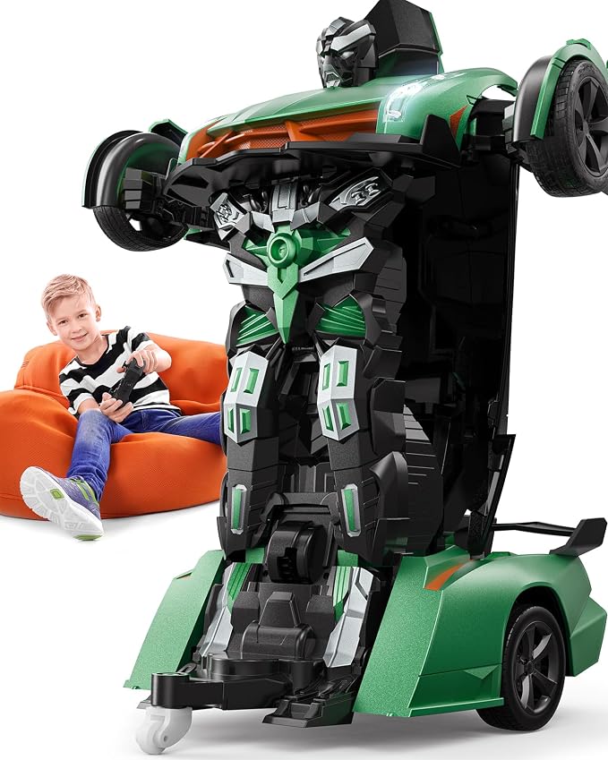 Veeniix V992 Transform Remote Control Car, 2-in-1 Transform Robot RC Cars,1:14 Scale,Robot Toy Car with Sound & Light,Gesture Sensing,Automatic Deformation,Gifts Toys for Boys and Girls 4-6(Green)
