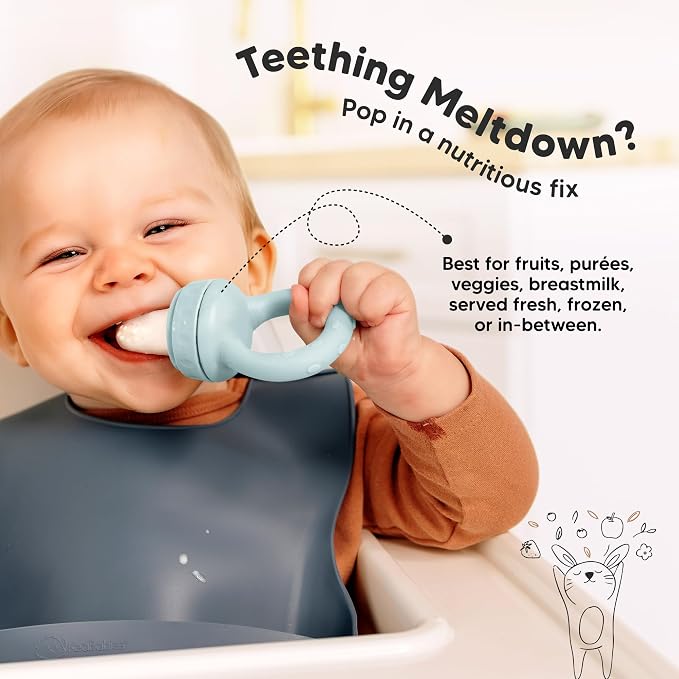 KeaBabies Baby Fruit Feeder 2pk - Silicone Baby Food Feeder for Babies 6-12 Months, Breast Milk Popsicle Teether, Weaning, Pacifier, Freeze Frozen Solid Food, Infant Feeding Essential (Ocean)