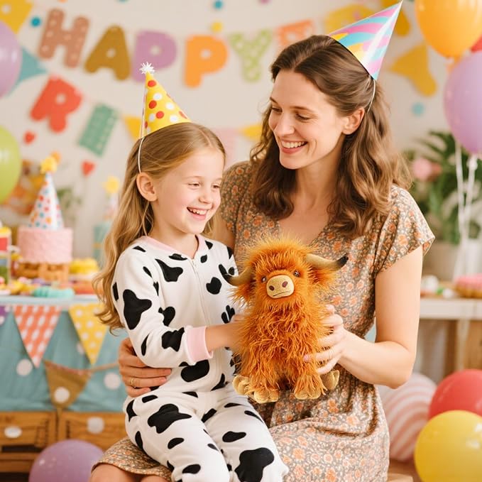 Highland Cow Stuffed Animal Toy, Adorable Highland Cow Plush, Scottish Cow Plush Toy, Farm Animal Cattle Plush Decor Gifts for Kids Baby Girls Boys (Brown Cow)