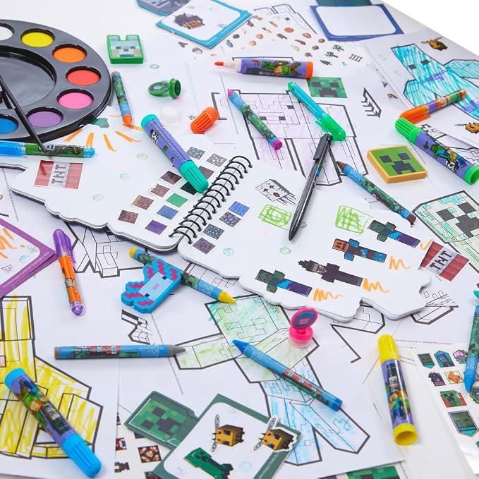 Innovative Designs Minecraft Creativity Fun Kids Art Set for Coloring, Painting, and Crafts