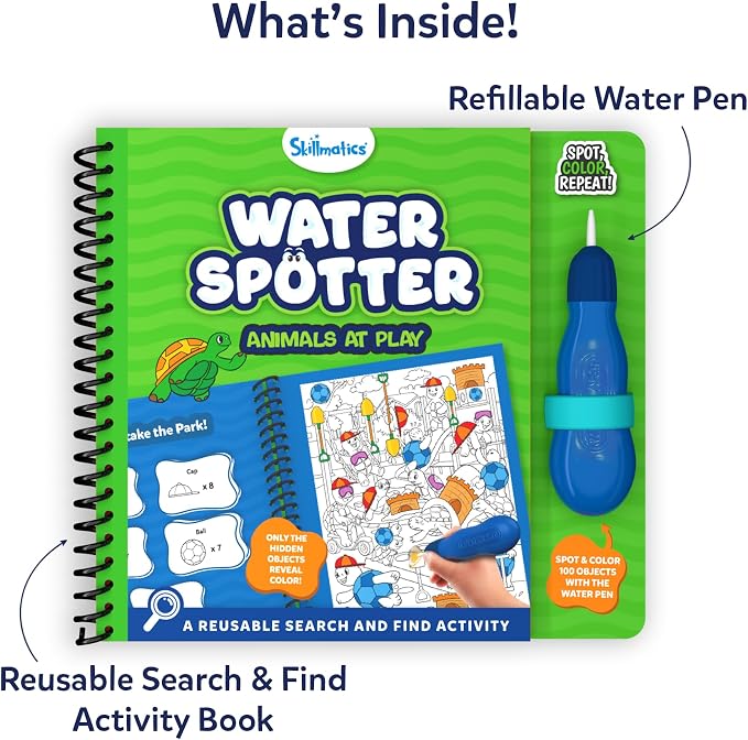Skillmatics Reusable Search & Find Book - Water Spotter, Mess-Free Paint with Water Kit, Learning Activity, Animals, Screen-Free Fun, Travel Toy, Gifts for Boys & Girls Ages 4, 5, 6, 7, 8