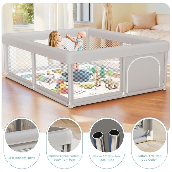 Baby Playpen with Mat 50x50 Inch, Play Pen for Babies and Toddlers with Gate, Baby Fence Sturdy Safety Playpen, Indoor & Outdoor Kids Activity Center