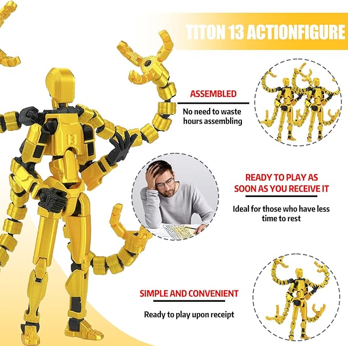 T13 Already Assembled Action Figure Accessories, T13 Multi-Jointed Movable,for Collectors Desktop Decorations t-13 Movability 3D Printed Toys (Yellow, 7.2inch)