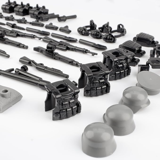 63 Pcs Battle Blocks Bricks Weapons Pack Military Weapons Accessories German WW2 Weapons Toys Military Equipment Compatible with Major Brand, 3 Years Old and up