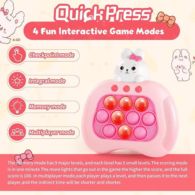 Easter Bunny Fidget Toy,Easter Basket Stuffers Quick Fast Puzzle Push Game Pop Light up Fidget Toy,Easter Egg fillers Bunny Sensory Pop Toys for Adults Gifts