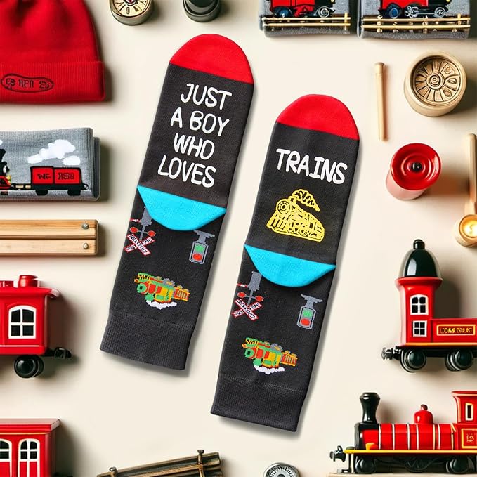 HAPPYPOP Train Gifts for Boys - Train Socks for Trains Lovers, Railroad Gifts for Kids