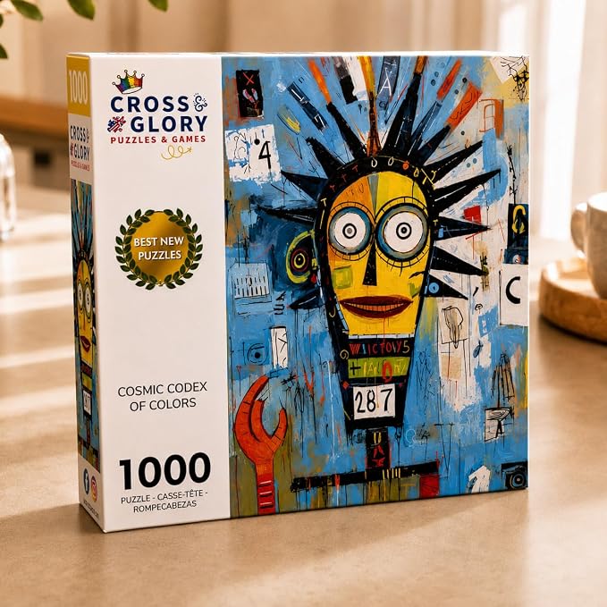Cross & Glory - Cosmic Codex of Colors - 1000 Piece Jigsaw Puzzle for Adults | Neo-Expressionism Art | Vibrant | Coolest Brain-Teasing Puzzle